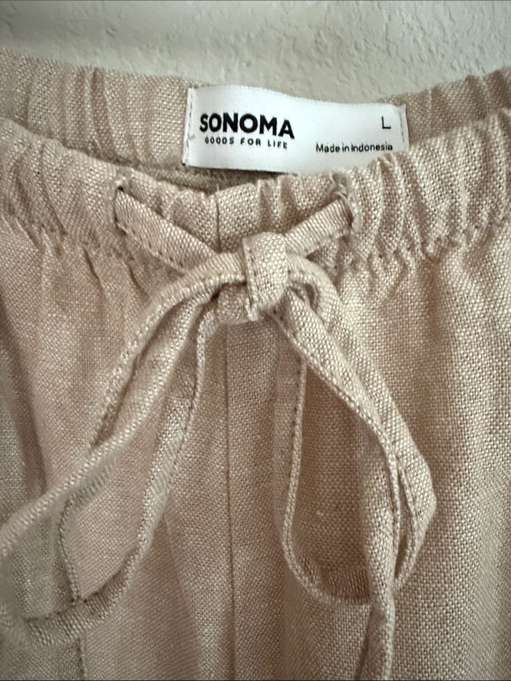 NWOT. Linen Sonoma Lightweight Wide-Leg Drawstring Pants - Taupe - Picture 2 of 3